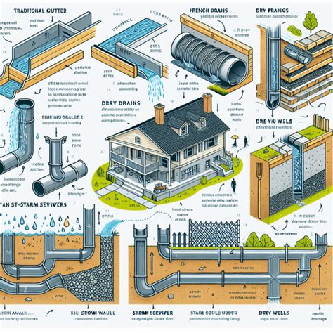 Esquema de un sistema de drenaje pluvial con diferentes tipos de rejillas