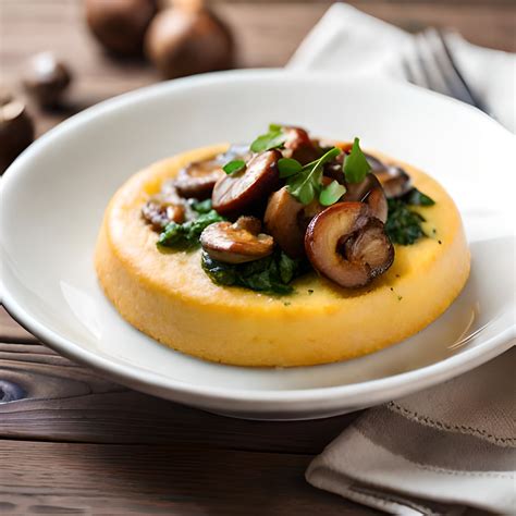 Polenta cremosa con champiñones y espinacas