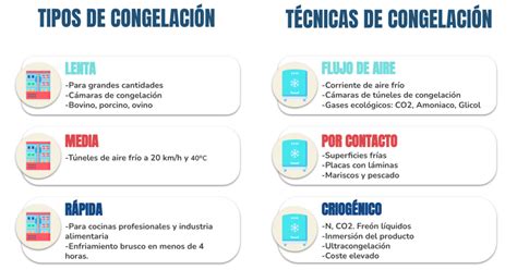 Esquema comparativo de congelación lenta vs. congelación rápida de mariscos