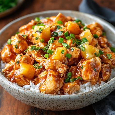 Ingredientes para pollo hawaiano: piña, pollo, jengibre, cebolla, pimentón