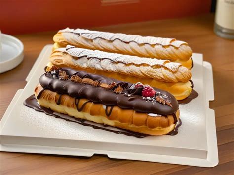 Variedad de Éclairs con diferentes coberturas y rellenos