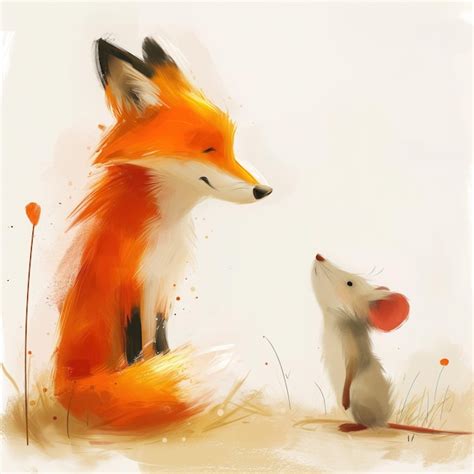 Ilustración de un ratón y una comadreja, estilo acuarela y plumilla, tonos azules y ocres