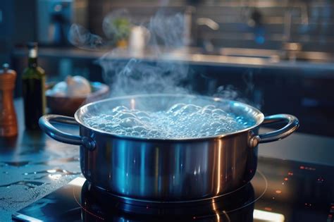Imagen de una olla con la cabeza y huesos de pescado hirviendo en agua con cebolla