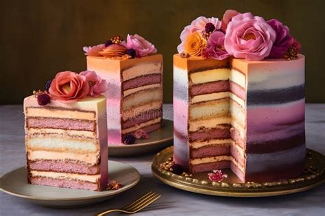 Torta de celebración con varias capas y rellenos cremosos