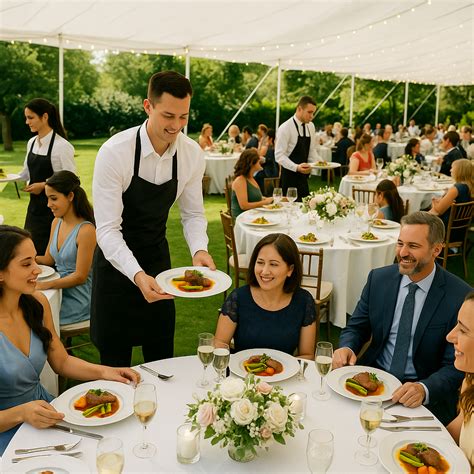 Equipo de catering profesional sirviendo en un evento elegante