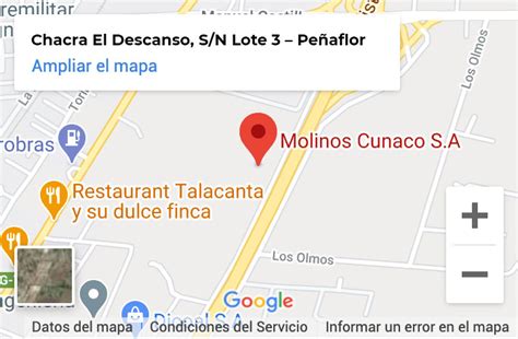 Infografía mostrando la ubicación de las principales plantas molineras de Molinos Cunaco S.A. en Chile.