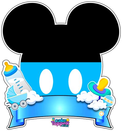 Diseño de plantillas variadas para fiesta de Mickey Bebé: invitaciones, etiquetas, adornos.