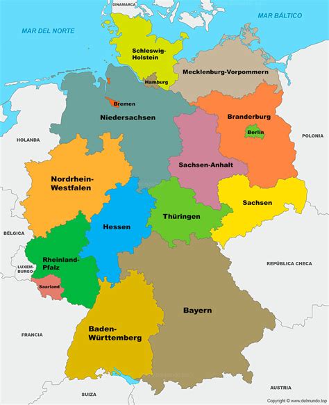 Mapa gastronómico de Alemania resaltando las regiones famosas por sus variedades de salchichas.