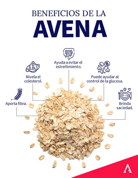Infografía nutricional detallando los beneficios de la avena: fibra, hierro, fósforo, magnesio, zinc y vitamina B1 (tiamina).