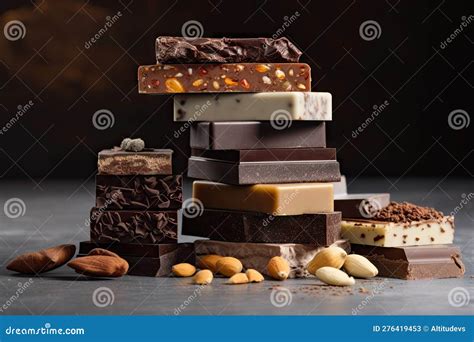 Ilustración de barras de chocolate artesanal con diferentes inclusiones y texturas