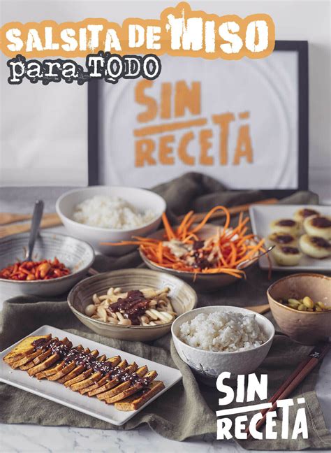 Esquema de los ingredientes básicos para la marinada de miso: miso, mirin, salsa de soja y aceite de sésamo