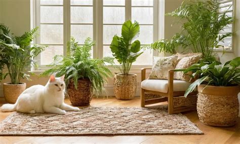 Gato jugando en un ambiente limpio y con plantas seguras para felinos.