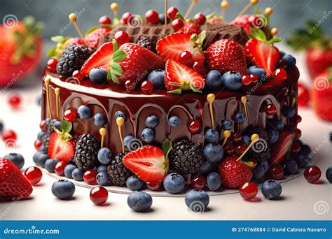 pastel gigante de chocolate decorado con frutas y chocolate