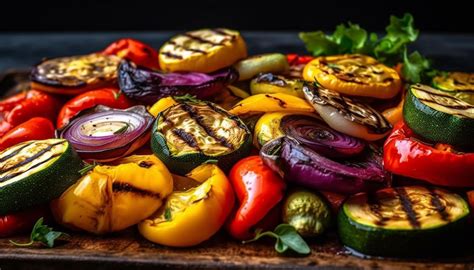 Plato de verduras asadas variadas con un aderezo