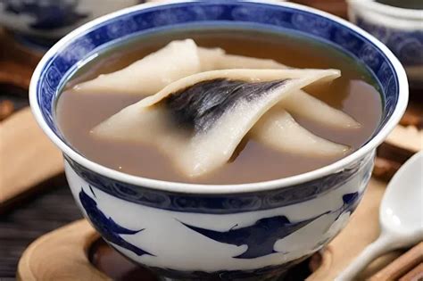 Sopa de imitación de aleta de tiburón en un tazón, mostrando su textura espesa