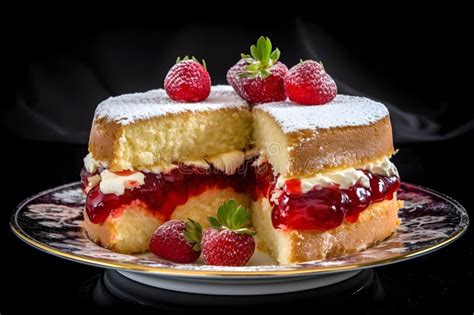 Una porción de Victoria Sponge Cake, mostrando las capas de mermelada y nata.