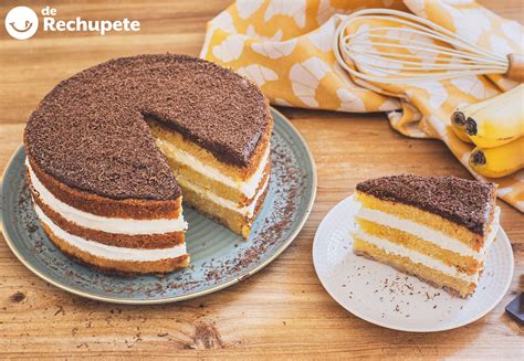 Esquema de las capas de una tarta de plátano con chocolate