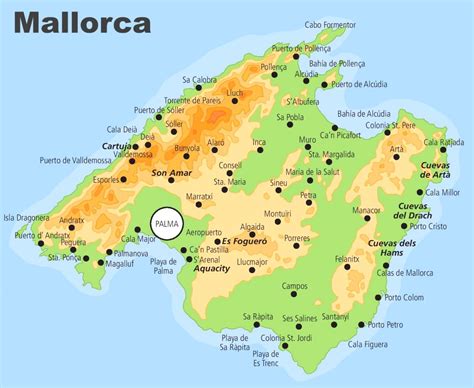 Mapa de España destacando Mallorca con iconos de sándwiches