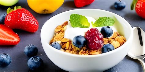 Foto de yogur griego con frutas y granola