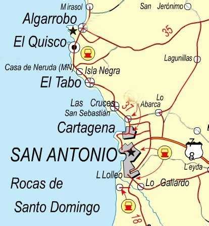 Mapa de ubicación de Llolleo dentro de la Provincia de San Antonio, destacando su cercanía al puerto y a la desembocadura del río Maipo.