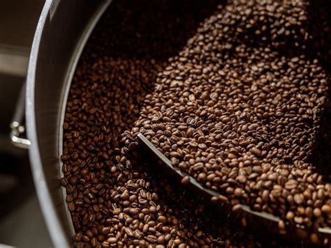 Granos de café en una bandeja de enfriamiento
