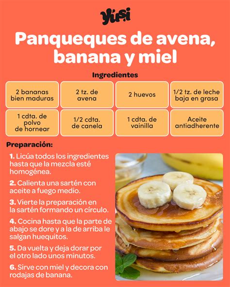 Infografía paso a paso para preparar la masa base de panqueques de avena y banana: desde el procesado de la avena hasta la cocción en sartén.