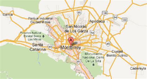 Mapa de Monterrey con los puntos de interés de las hamburgueserías destacadas