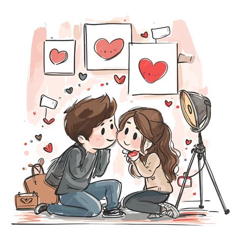 Ilustración creativa de una pareja compartiendo momentos divertidos con frases sarcásticas sobre el amor moderno.