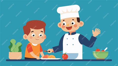 ilustración de un chef enseñando a un aprendiz a preparar sushi