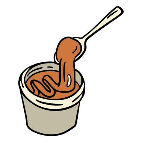 Ilustración de un frasco de manjar de leche con una cuchara.