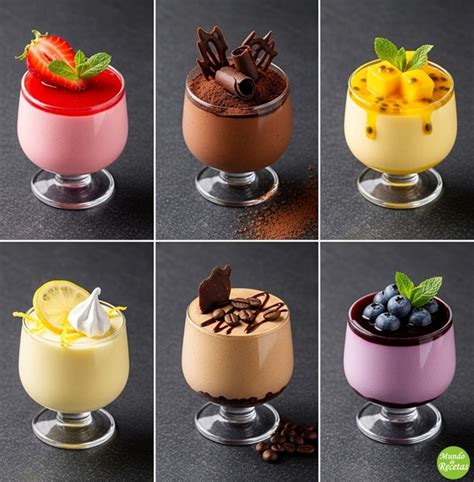 Collage de diferentes mousses: chocolate, fresa, limón, mango