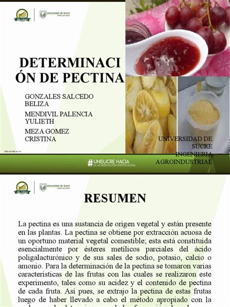 Infografía mostrando el contenido de pectina en diferentes frutas.
