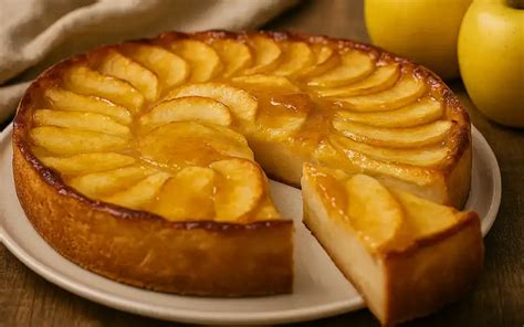 Fotografía de una tarta de manzana casera con un aspecto rústico y apetitoso.