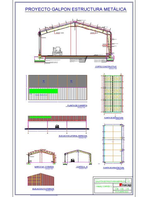 Plano esquemático de un galpón avícola con dimensiones y orientación