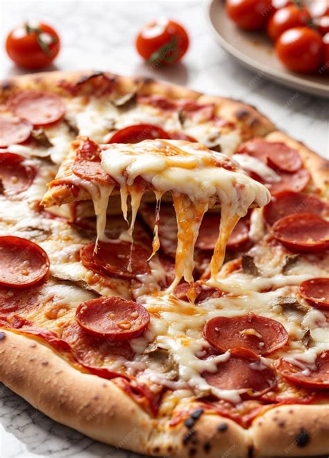 Foto de una pizza recién horneada con tocino y queso derretido