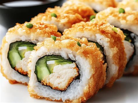 Rolls de sushi tempura listos para servir