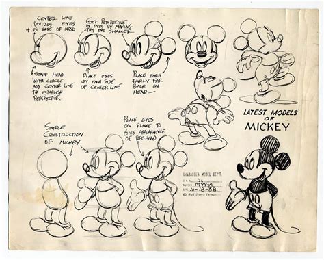 Dibujo de los primeros bocetos de Mickey Mouse