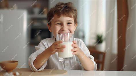 Niño bebiendo un vaso de leche con cacao saludable