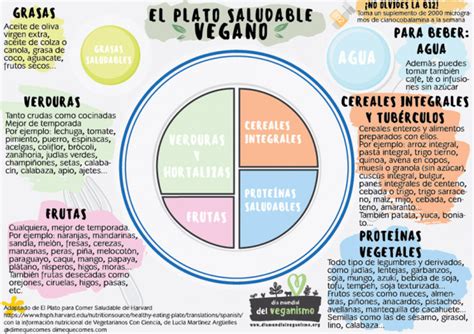 Infografía del plato de Harvard adaptado a dieta vegana