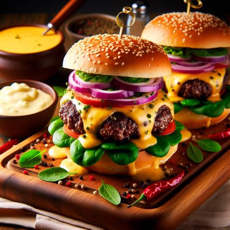 foto de estudio de la hamburguesa Fondue King mostrando el detalle del queso azul y el pan de masa madre