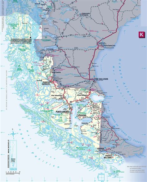 Mapa de la Región de Magallanes mostrando las ubicaciones de las sucursales de la empresa