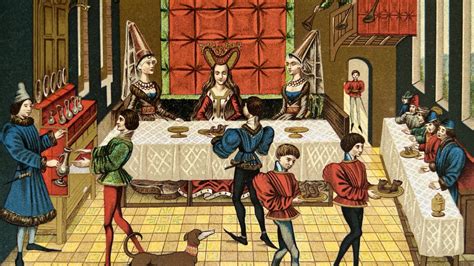 Ilustración artística de la vida cotidiana en una cocina palaciega medieval