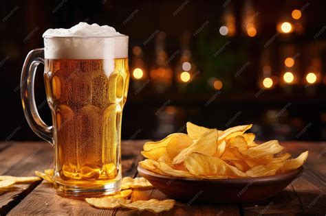 papas fritas con cerveza en un tazón rústico