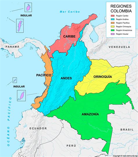 Mapa de Colombia resaltando las regiones de origen de las diferentes variantes del calentado.