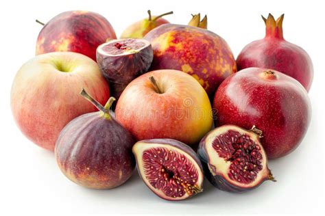 Composición de frutas de temporada como granadas, higos y manzanas dispuestas sobre una mesa de madera