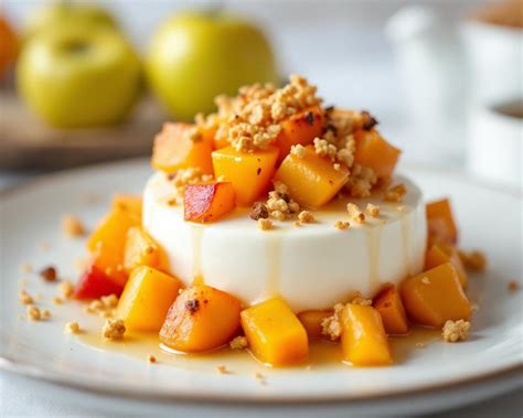Mousse de kaki con leche evaporada y rodajas de fruta fresca