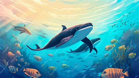 Ilustración de un congrio en su hábitat natural en el fondo marino.