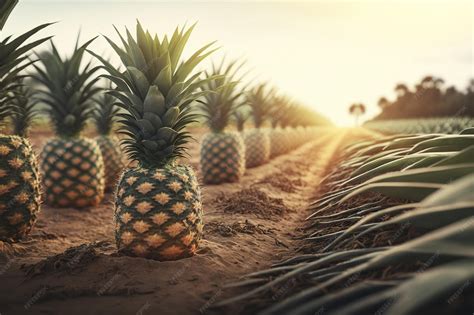Campo de cultivo de piñas maduras bajo el sol tropical