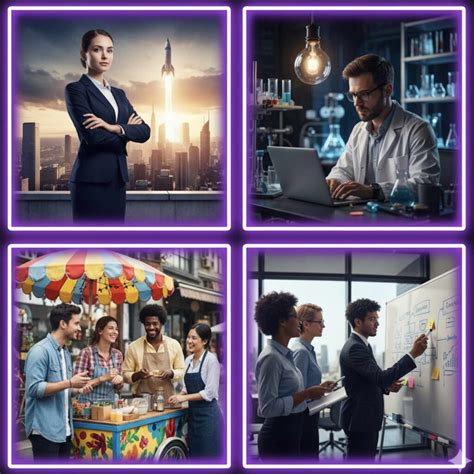 Collage de imágenes representando a emprendedores chilenos trabajando en diversos sectores.