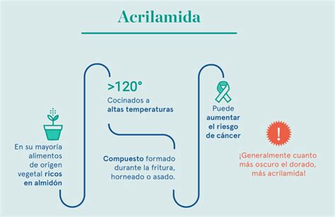 Diagrama explicando la formación de acrilamida en alimentos fritos.